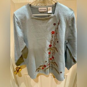 ALFRED DUNNER VINTAGE EMBROIDERED BLUE SQUARE NECK SWEATER